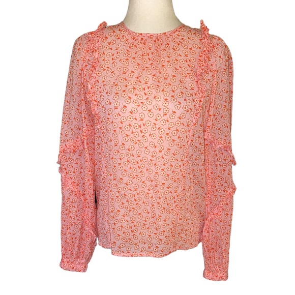 Banjanan Margot Ruffle Pink Floral Daisy Orchid Top - S - Picture 4 of 14